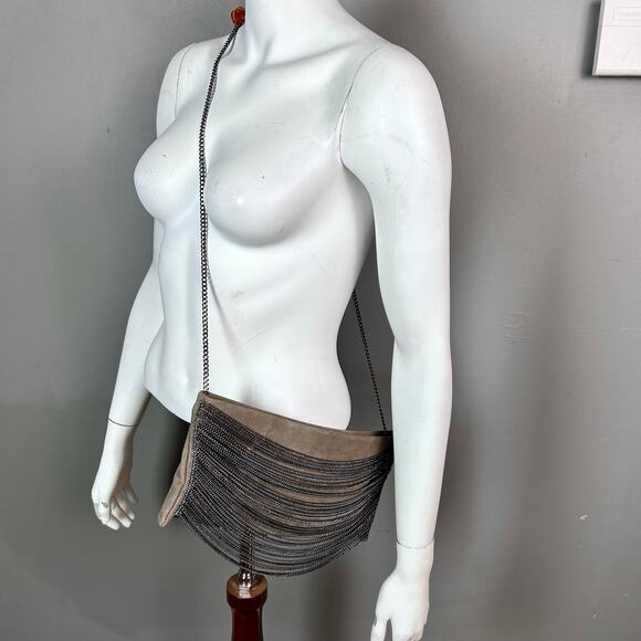 Revolve Eryn Brinie shoulder bag clutch suede chain drape NWT Moto  gray Y2k - Picture 1 of 10